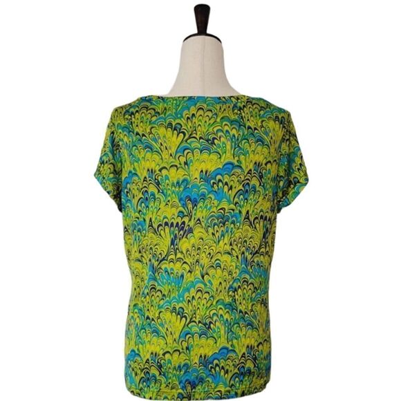 Austin Reed London New York Green Swirl Pattern Bateau Neck 100% Silk Blouse L - Picture 4 of 8